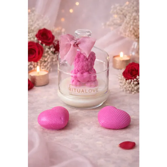 Świeca sojowa MIŚ różowy z kloszem na prezent handmade